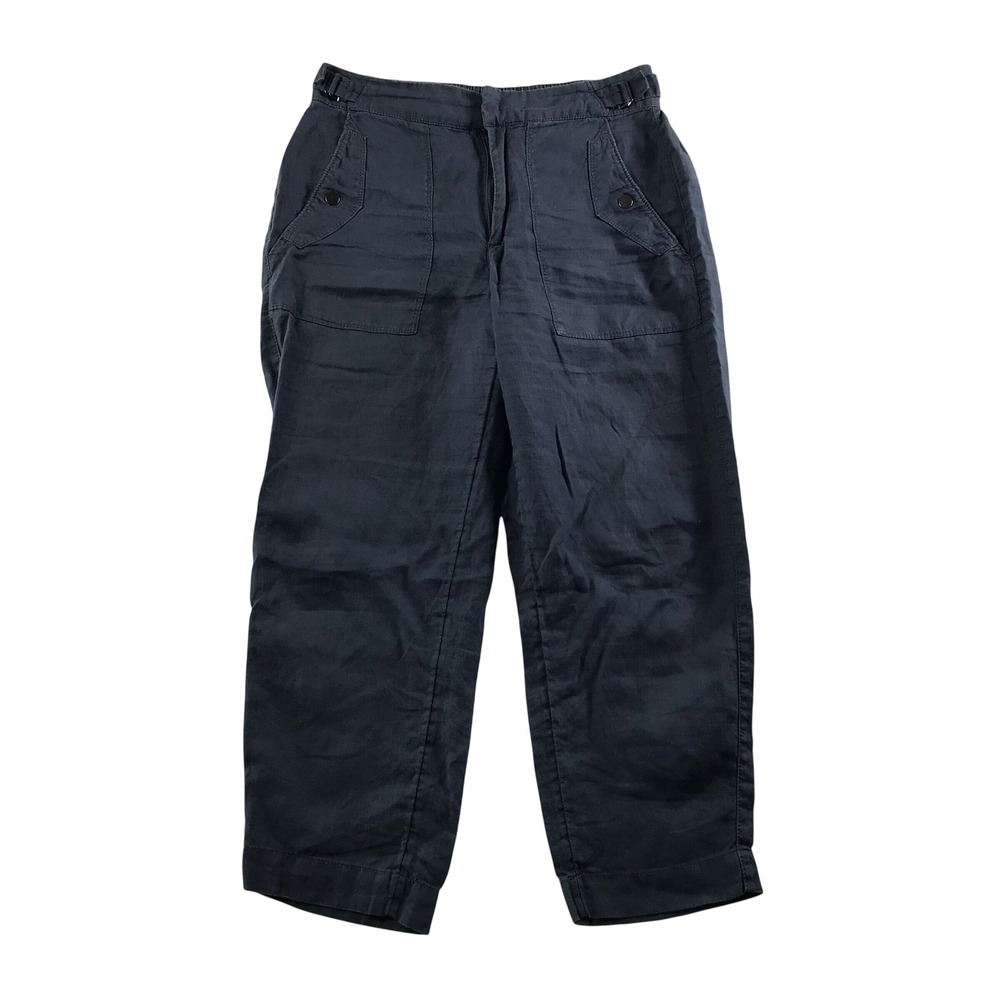 Athleta 100% Linen Cropped Pants Slate Blue Relaxed‎ Straight Leg Wms 6P Petite